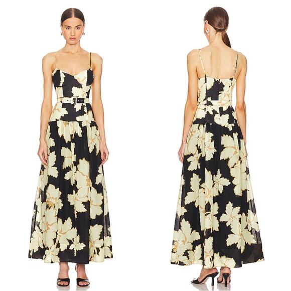Shona Joy Dresses & Skirts - Shona Joy Lucia Bustier Floral Belted Black Maxi Dress Size 4